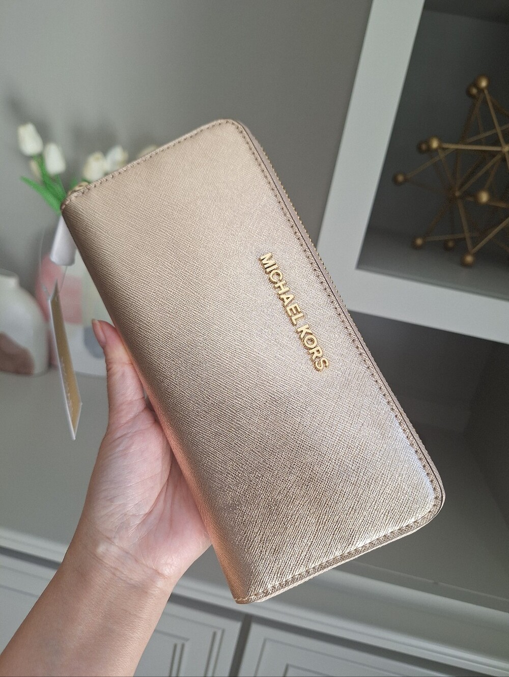 NWT Michael Kors Jet Set Large Travel Continental Zip Around Wallet Leather